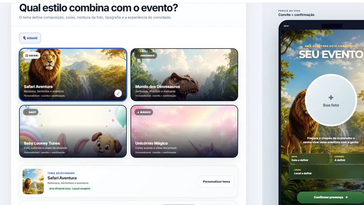 Tela real de criação de evento no BLM Eventos